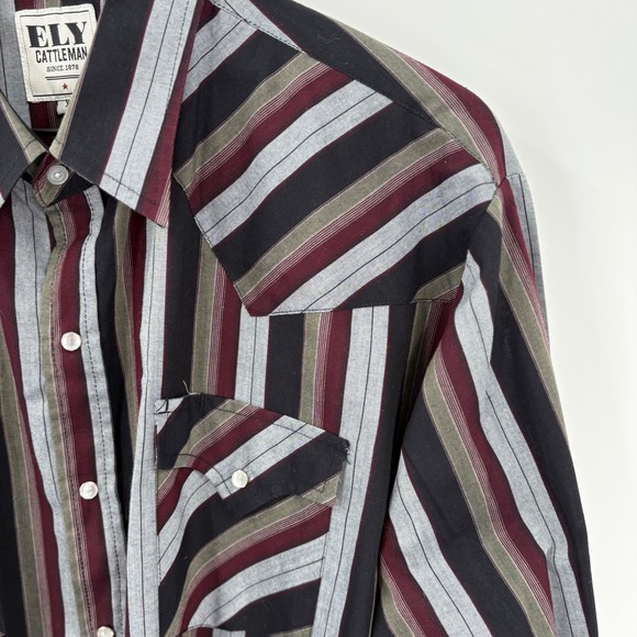 Men's Ely Cattleman Long Sleeve Stripe Western Snap Shirt XL - Picture 4 of 7